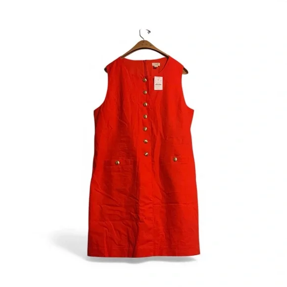 J. Crew Linen & Cotton Christmas Red Button-Front Midi Dress NEW with Tags - Picture 1 of 4
